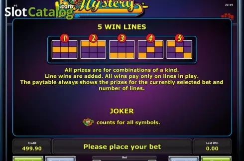 Paytable 2. 5 Line Mystery slot