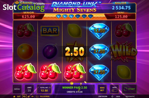 Win Screen. Diamond Link Mighty Sevens slot