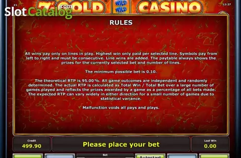 Betalningstabell 4. 7´s Gold Casino slot