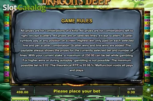 ペイテーブル3. Dragon's Deep (ドラゴンズ・ディープ) カジノスロット