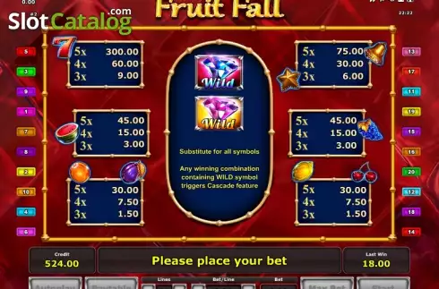 Tabla de pagos 1. Fruit Fall Tragamonedas 