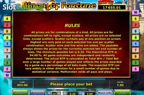 Paytable 3. Rings of Fortune slot