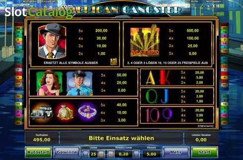 Paytable 1. American Gangster slot