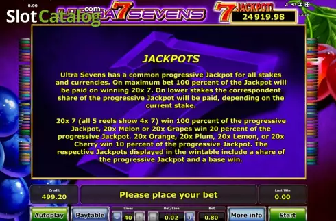 ペイテーブル2. Ultra Sevens (ウルトラ・セブンズ) カジノスロット