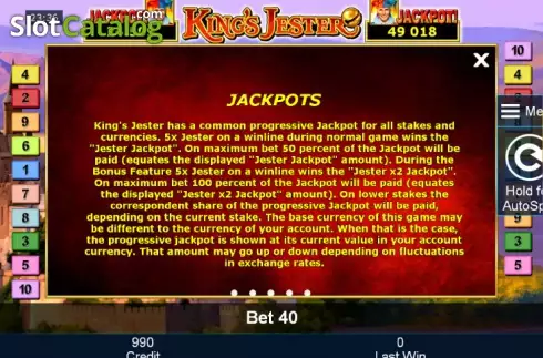 Paytable 3. King´s Jester slot