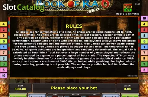 Betalningstabell 3. Book of Ra deluxe 6 slot