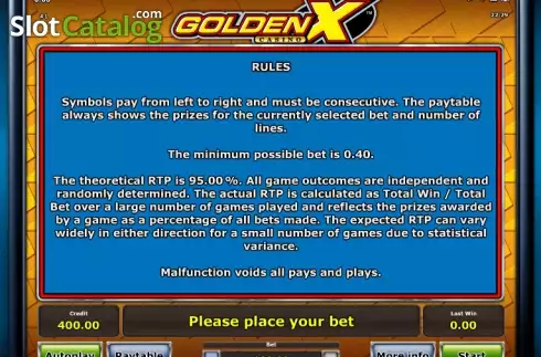 Paytable 2. GOLDEN X casino slot