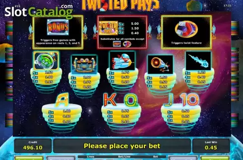 Betalningstabell 1. Twisted Pays slot