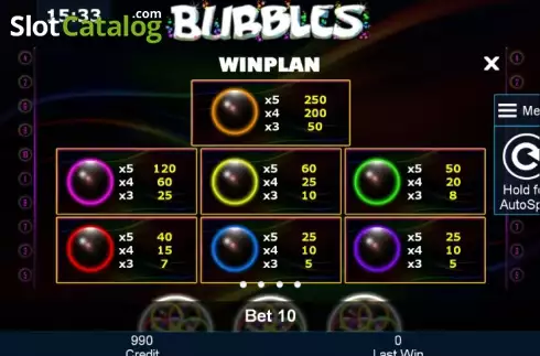 Paytable 1. Bubbles (Greentube) slot