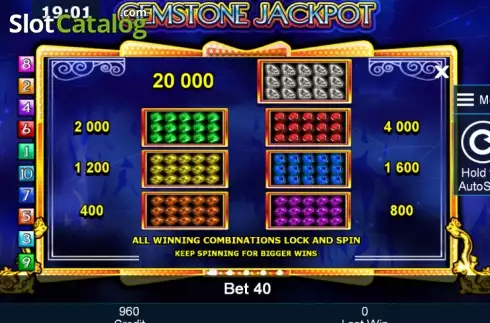 ペイテーブル1. Gemstone Jackpot (ジェムストーン・ジャックポット) カジノスロット