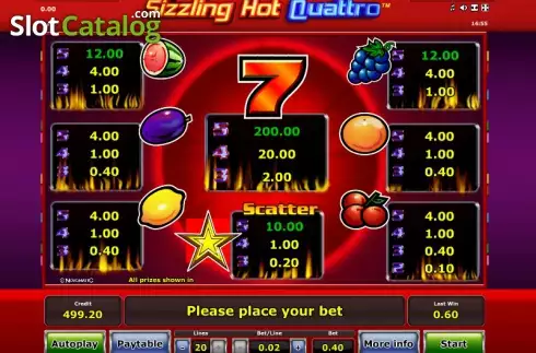 Paytable 1. Sizzling Hot Quattro slot