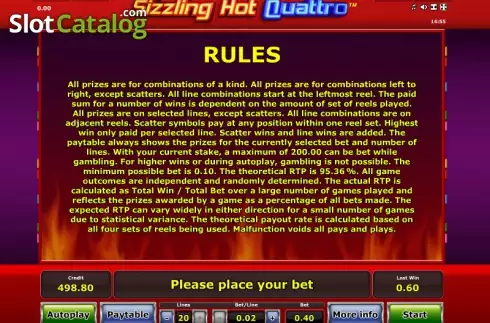 Paytable 2. Sizzling Hot Quattro slot