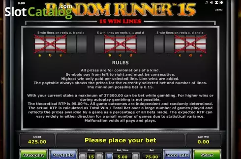ペイテーブル2. Random Runner 15 (ランダム・ランナー15) カジノスロット