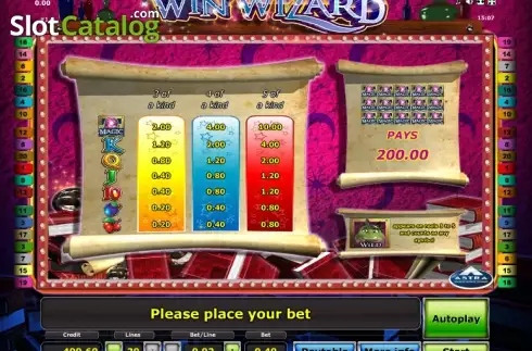 Paytable 1. Win Wizard Machine à sous