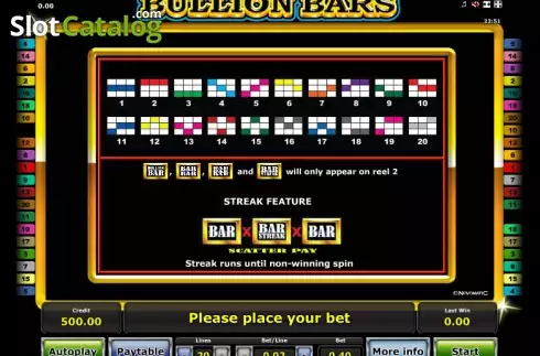 ペイテーブル2. Bullion Bars (Greentube) カジノスロット