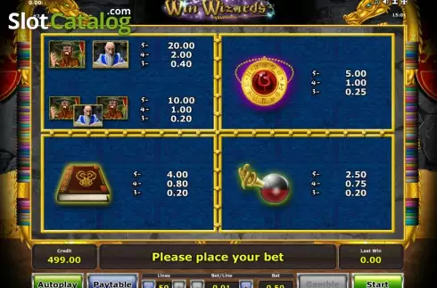Paytable 1. Win Wizards Machine à sous