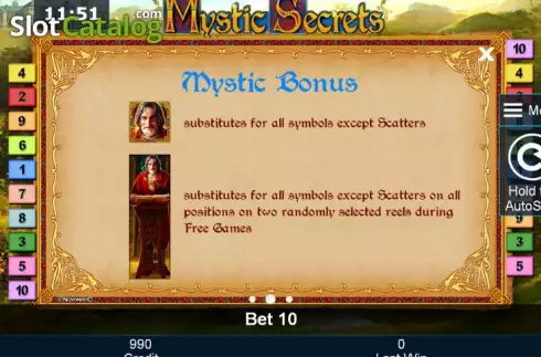 Paytable 2. Mystic Secrets slot