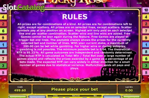 Betalningstabell 4. Lucky Rose slot