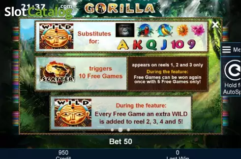 Paytable 2. Gorilla slot
