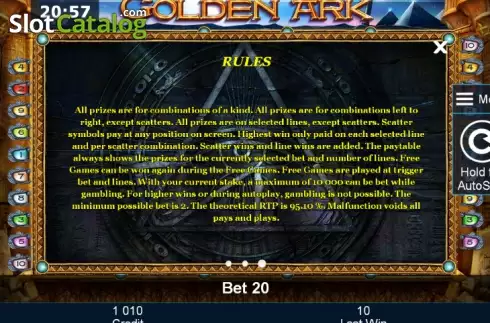 Paytable 3. Golden Ark Machine à sous
