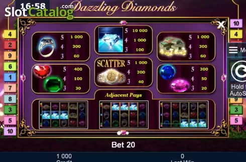 Paytable 1. Dazzling Diamonds slot