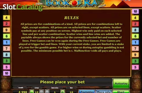 Betalningstabell 3. Book of Ra deluxe slot