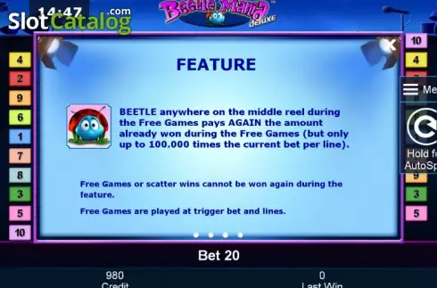 Paytable 3. Beetle Mania deluxe Machine à sous