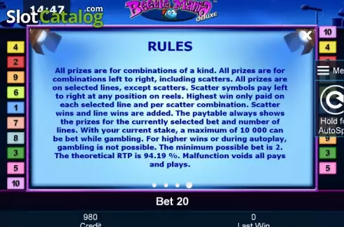 Paytable 4. Beetle Mania deluxe slot