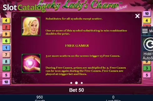Paytable 2. Lucky Lady's Charm deluxe slot