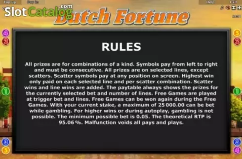 Paytable 4. Dutch Fortune slot