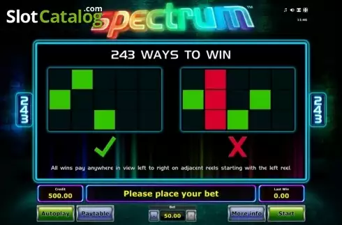 Paytable 4. Spectrum (Green Tube) slot