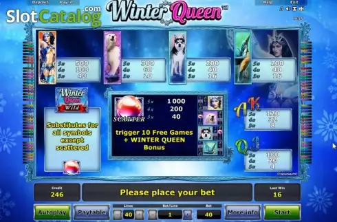 Paytable 1. Winter Queen slot