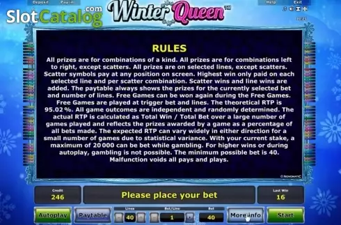 Paytable 3. Winter Queen slot