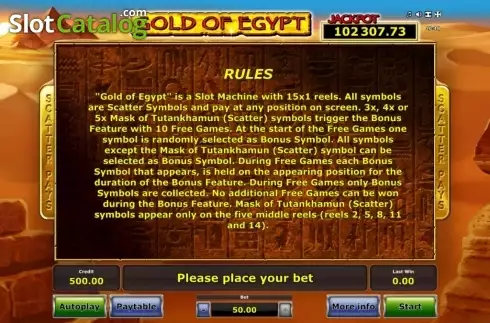 Schermo9. Gold of Egypt (Green Tube) slot