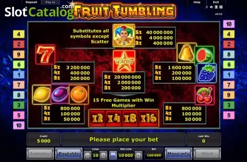 Paytable 1. Fruit Tumbling slot