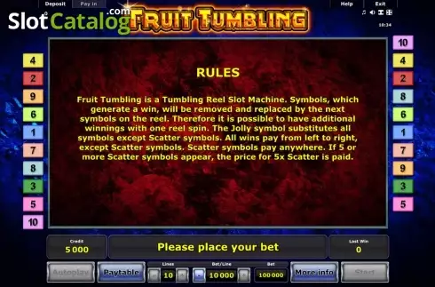 Paytable 2. Fruit Tumbling slot