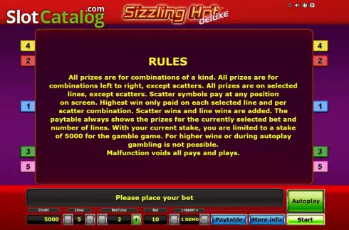 PayTable Screen 2. Sizzling Hot deluxe slot