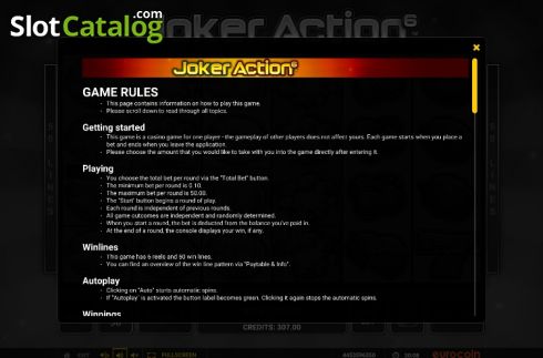 Game rules 1. Joker Action 6 slot