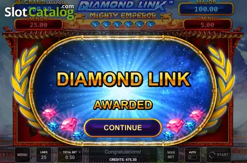 Bonus Game Win Screen 2. Diamond Link Mighty Emperor slot