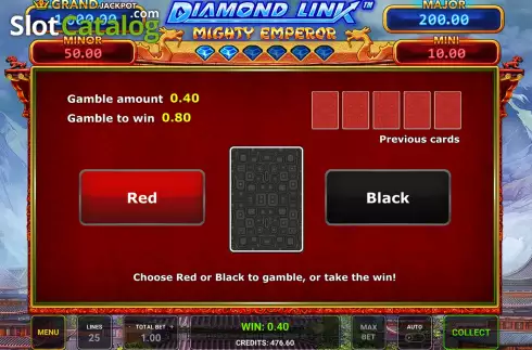 Double Up Risk Game Screen. Diamond Link Mighty Emperor slot
