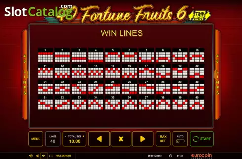 Paylines screen. 40 Fortune Fruits 6 slot