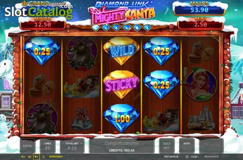 Bonus Game Win Screen. Diamond Link Mighty Santa slot