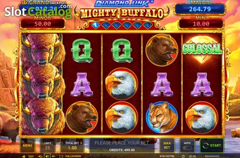 Game Screen. Diamond Link Mighty Buffalo slot
