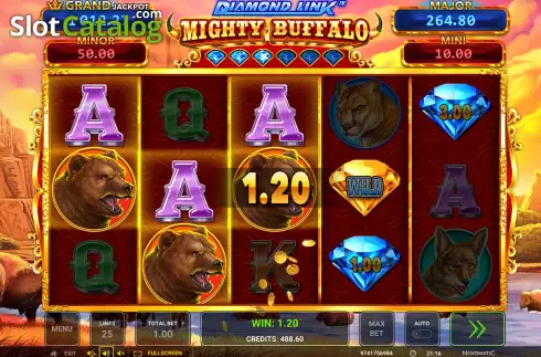 Win Screen. Diamond Link Mighty Buffalo slot