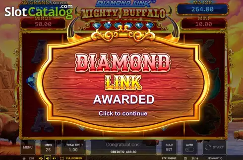 Bonus Game Win Screen 2. Diamond Link Mighty Buffalo slot