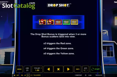 Drop Shot Bonus screen. Cops 'n' Robbers Drop Shot Deluxe slot