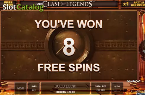 Free Spins screen. Clash of Legends - Battle Lines slot