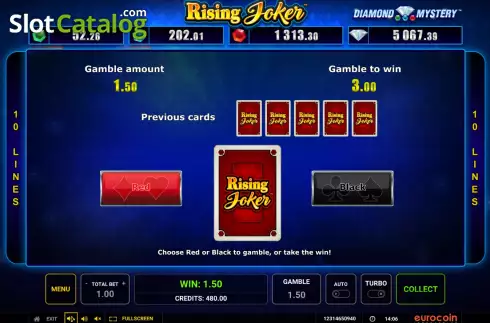 Risk Game screen. Rising Joker - Diamond Mystery slot