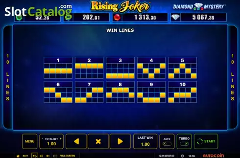 PayLines screen. Rising Joker - Diamond Mystery slot