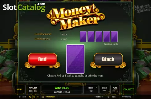 Risk Game screen. Money Maker slot
